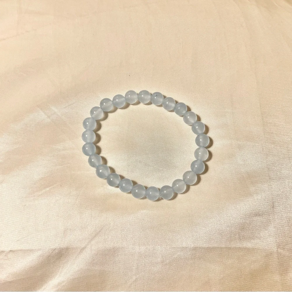 New: 8mm Handmade Blue Chalcedony Natural Crystal Bead Bracelet
